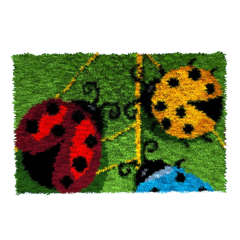 Three Ladybugs Latch Hook Rug Crocheting Knitting Kit