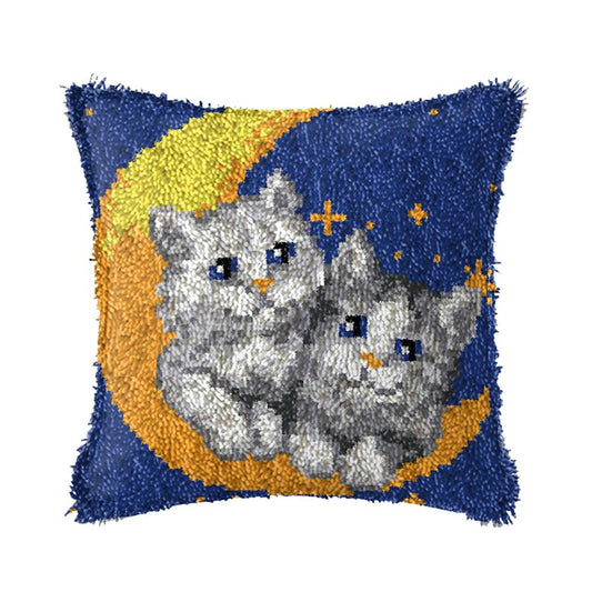 Kittens On The Moon Latch Hook Pillow Crocheting Kit