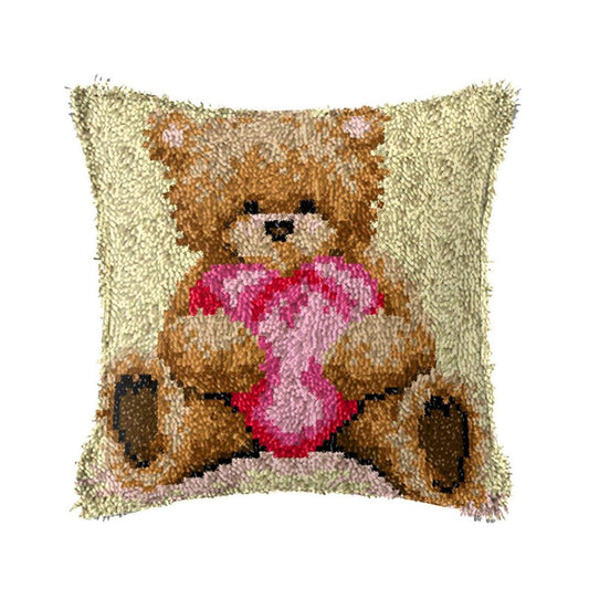 Bear with Heart Latch Hook Pillow Crocheting Knitting Kit