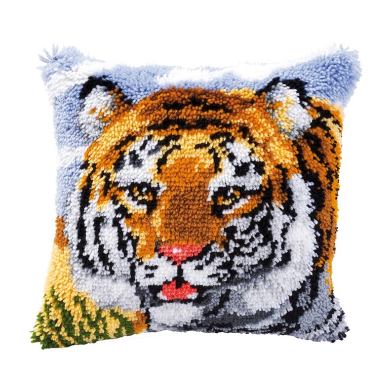 Beautiful Tiger Latch Hook Pillow Crocheting Knitting Kit