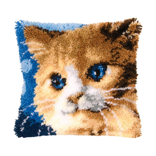 Cat With Blue Eyes Latch Hook Pillow Crocheting Kit