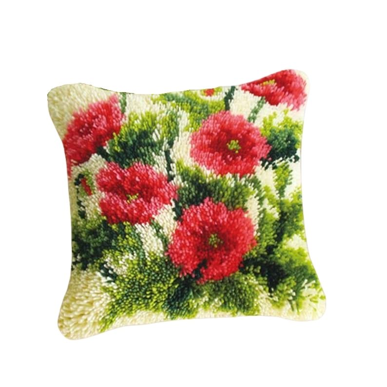 Light Pink Flowers Latch Hook Pillow Crocheting Kit