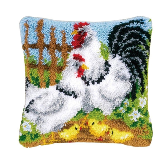 Chicken Family Latch Hook Pillow Crocheting Kit