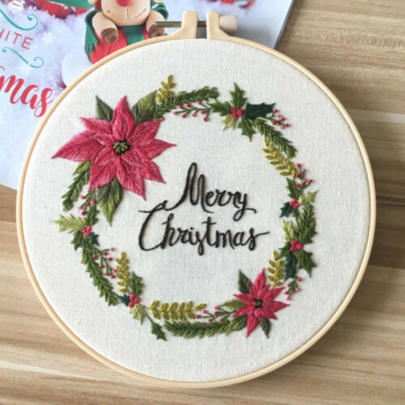 Merry Christmas Wreath Embroidery DIY Knitting Kit