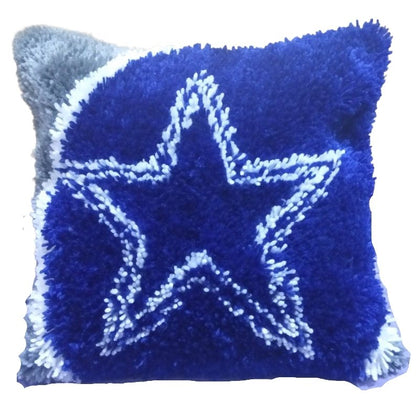 Blue Stars Latch Hook Pillow Crocheting Knitting Kit