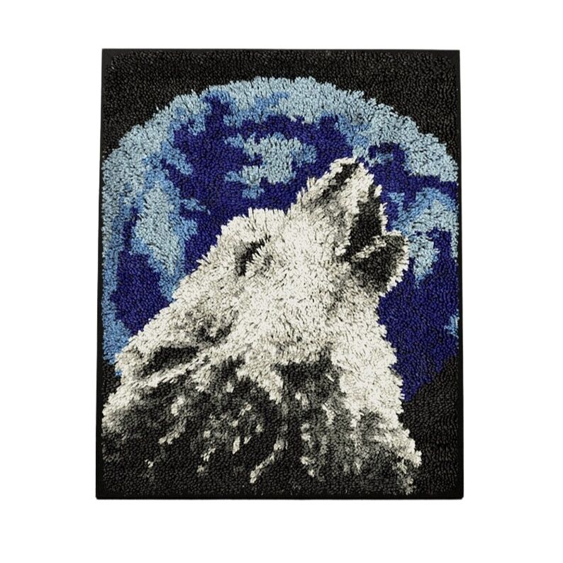 Wolf with the Moon Latch Hook Rug Crocheting Knitting Kit